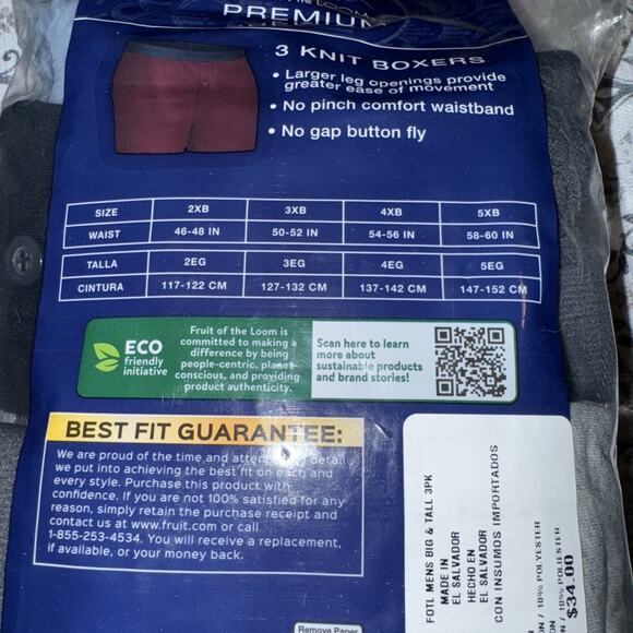 Fruit of the Loom Premium Big Man Eversoft Ring Spun Cotton 2 pk Knit Boxers 5XB - Picture 7 of 8